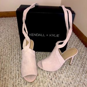 Kendall and Kylie, soft pink suede high heels.